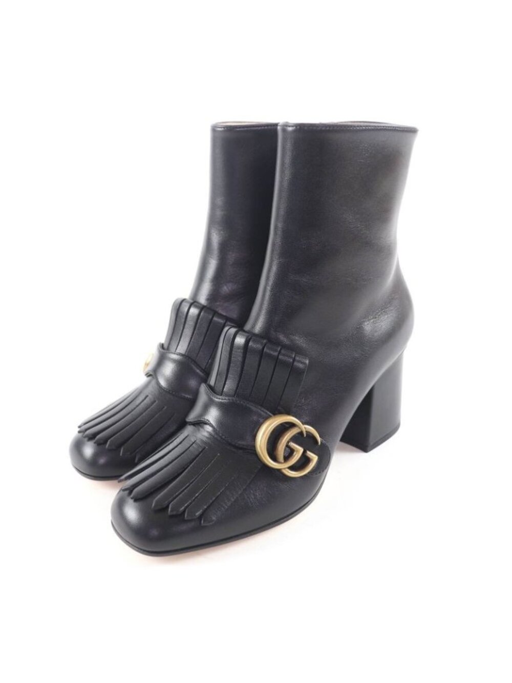 Gucci GG Marmont Tassel Side Zip Leather Short Boots Black Gold 38 Handbag - Picture 1 of 14